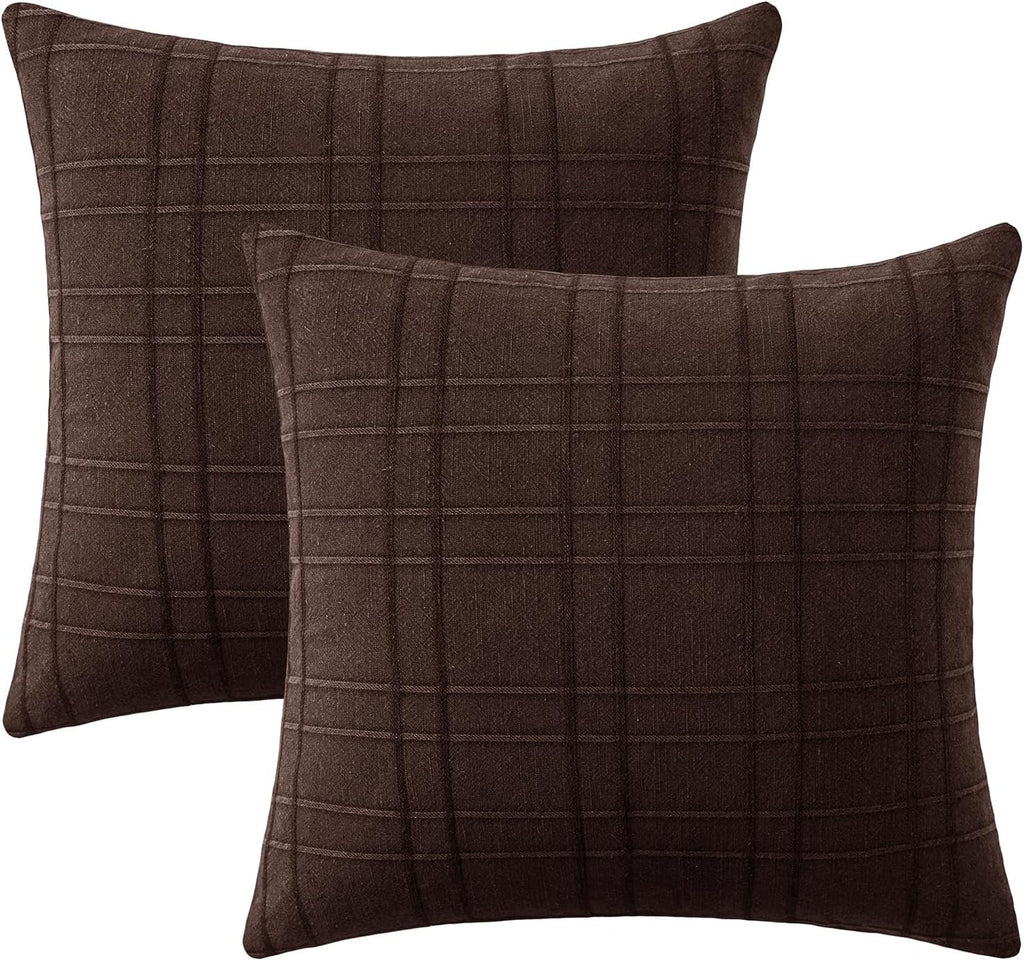 Miulee Decorative Linen Check Euro Shams Throw Pillow Covers Neutral Farmhouse Vintage Pillow Covers 24x24 Set of 2 Boho Modern Winter Home…