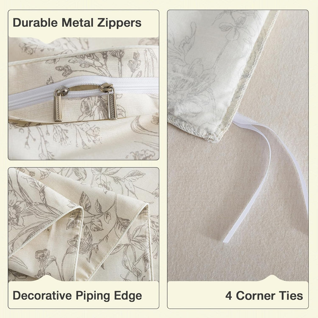 Puralens Vintage Floral Beige Duvet Cover King 100% Cotton, Shabby Flower Patterned Chic Soft Percale Comforter Cover Set, Cute Cottage Rev…
