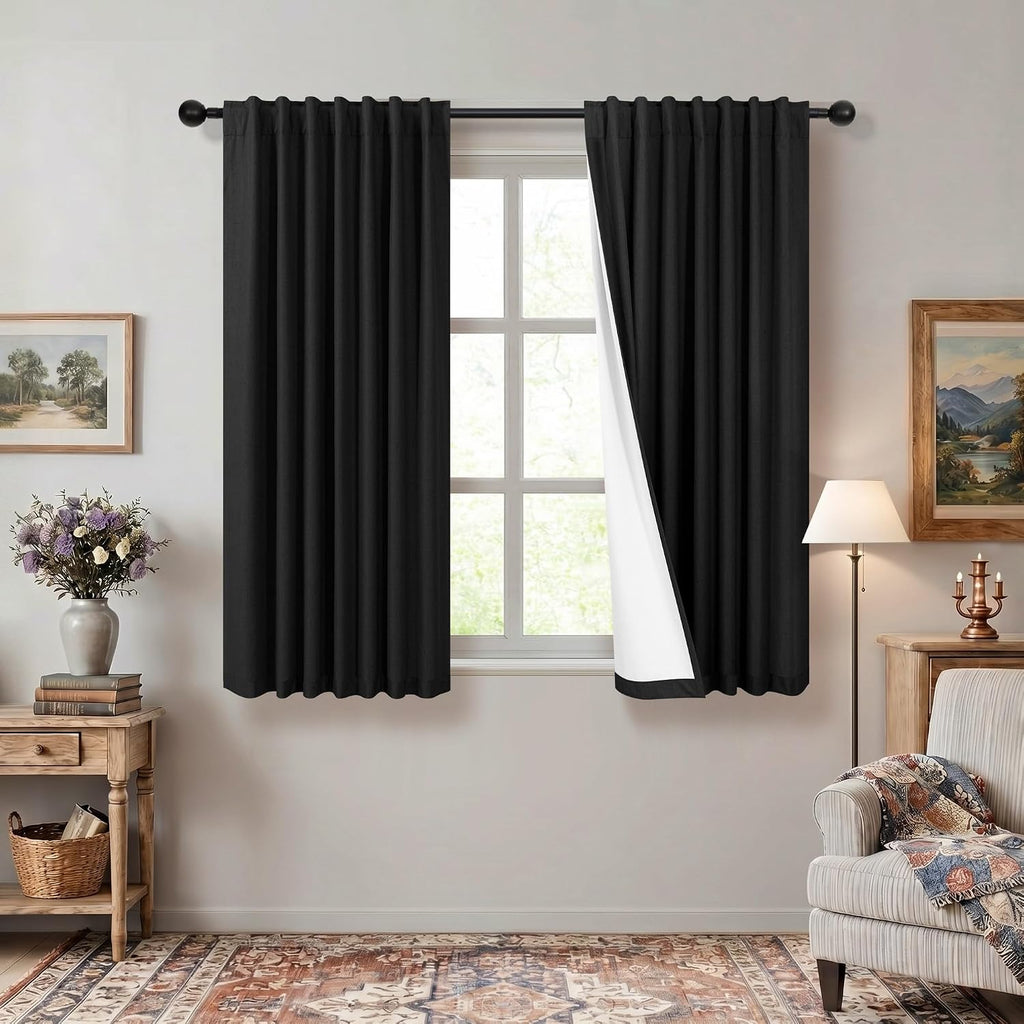 Dancurton Linen Black Out Curtains 45 Inch Long 2 Panels Burg for Bedroom Windows Back Tab Heat Blocking Room Darkening Insulated Kitchen 4…