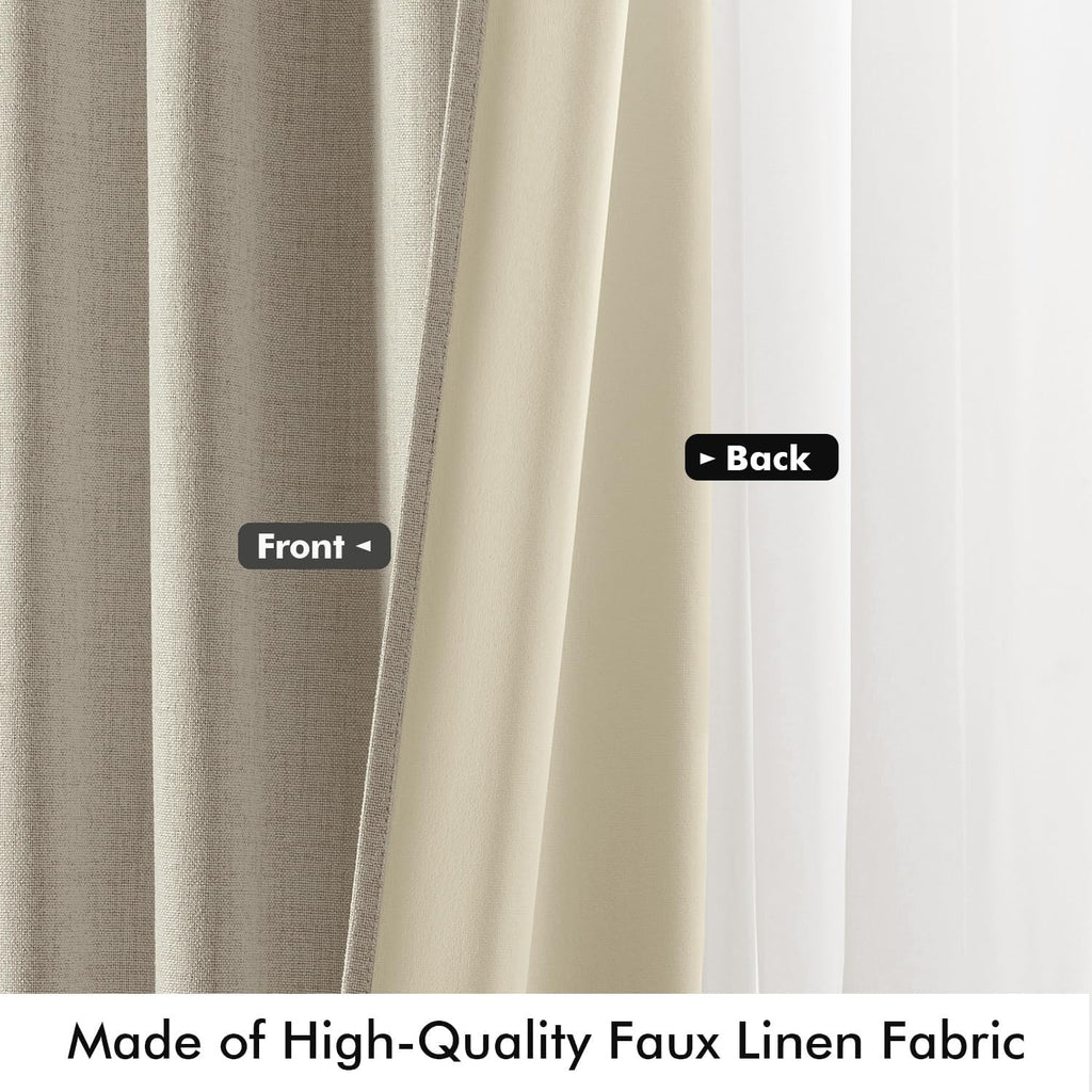 Miulee 100% Blackout Linen Curtains for Bedroom, Stone Solid Luxury Decor Thermal Insulation Room Darkening Drapes for Living Room Nursery…