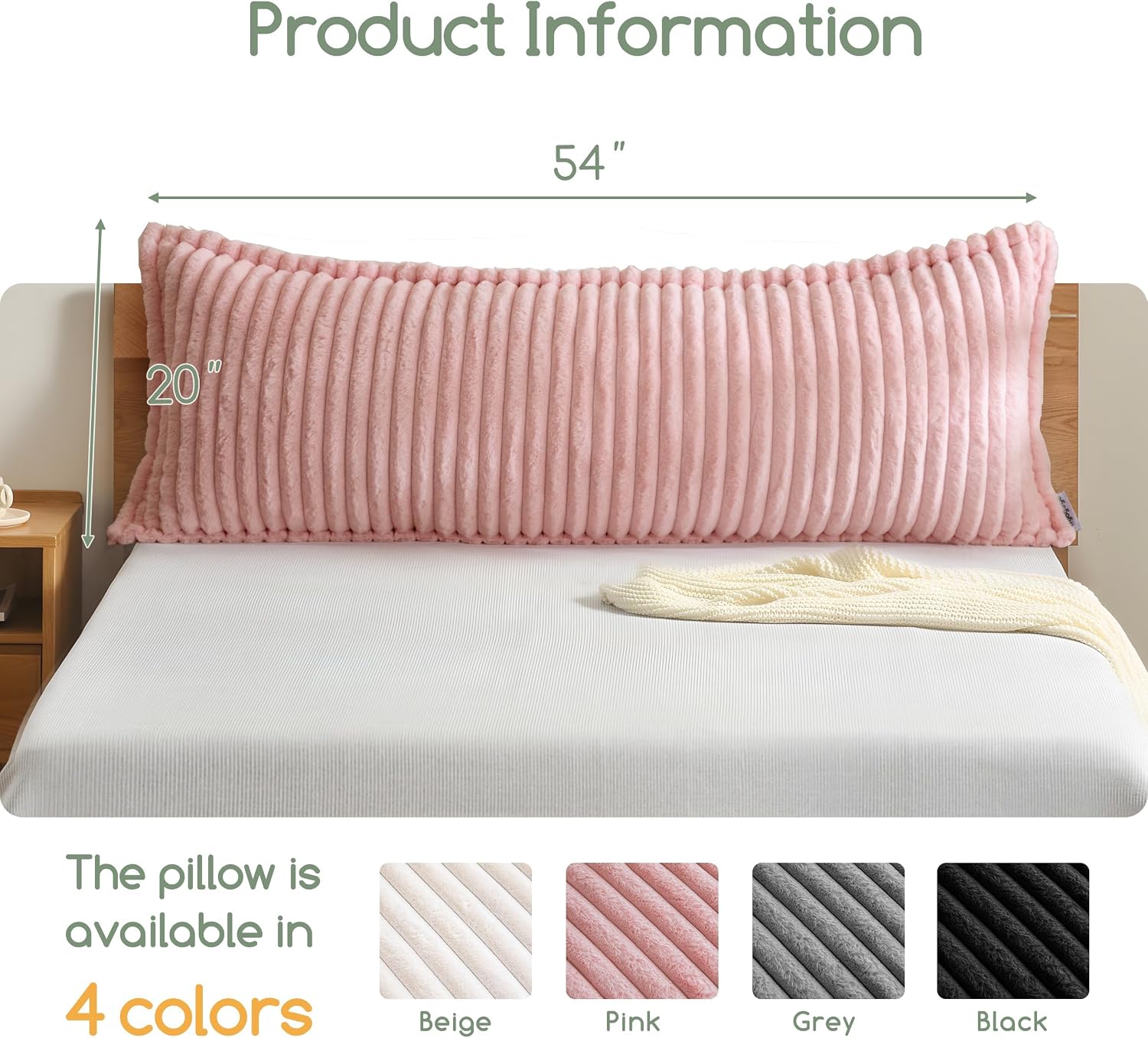 Higogogo Memory Foam Body Pillow, Thickened Large Long Bed Pillow for Adults, Full Body Pillow with Removable Pillow Cover(20x54 Inch), Pink…