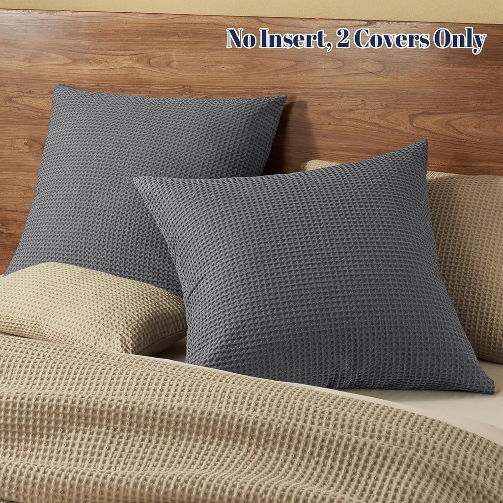 Phf 100% Cotton Waffle Weave Throw Pillow Cover, 24" x 24", No Filling, 2 Pack Elegant Home Decorative Square Throw Pillow Covers for Bed C…