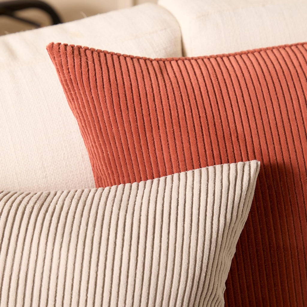 EncasaXO Encasa XO Corduroy Throw Pillows Covers 24"x24", Set of 2 Soft Textured Striped Boho Pillow Covers | Decorative and Cozy Cushion C…