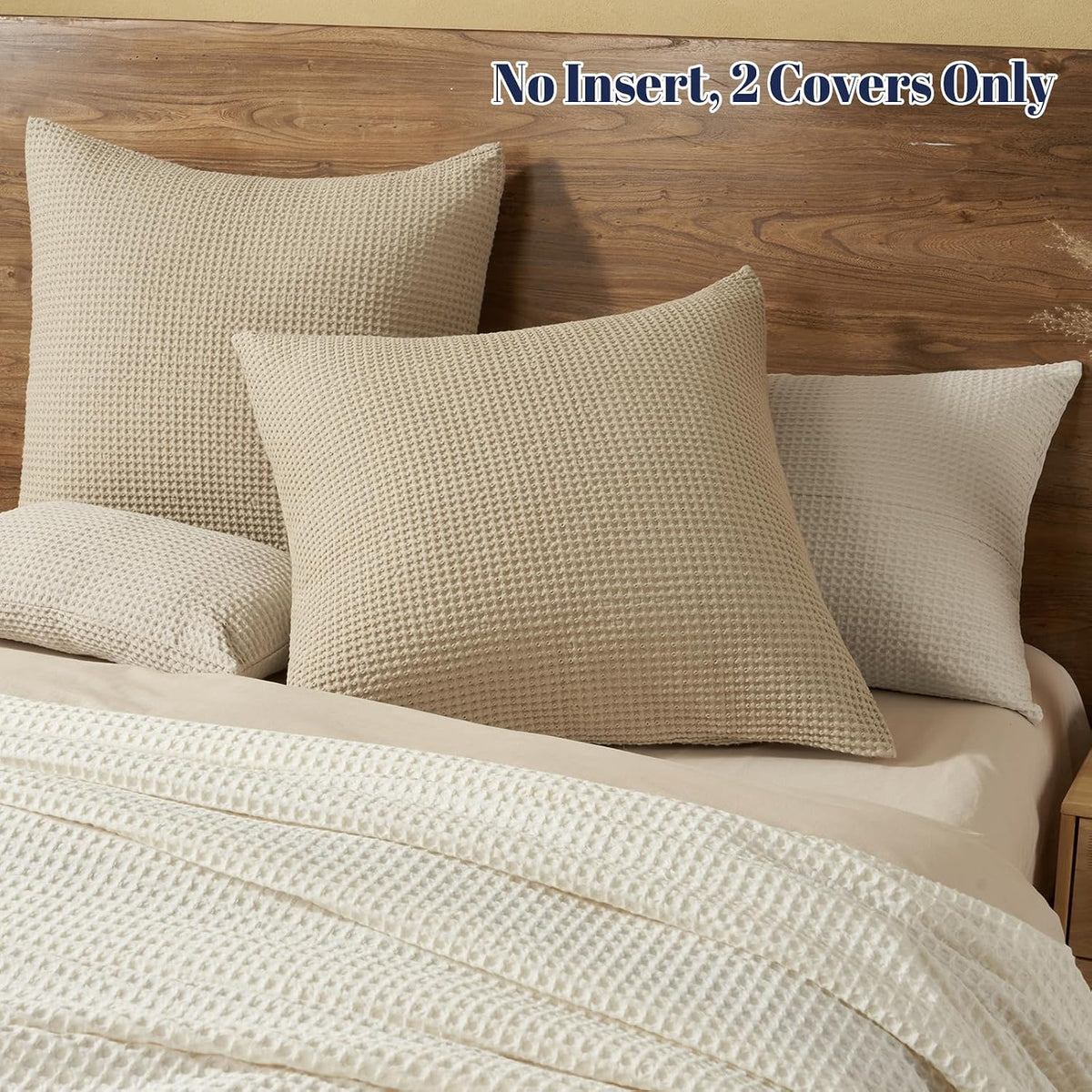 Phf 100% Cotton Waffle Weave Euro Shams 26" x 26", No Filling, 2 Pack Elegant Home Decorative Euro Throw Pillow Covers for Bed Couch Sofa,…