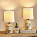 EJIAXIN Table Lamps Set of 2-13.5" Small Boho Lamp - Bedside Lamps - Farmhouse Rustic Ceramic Table Lamp for Bedroom, Living Room…