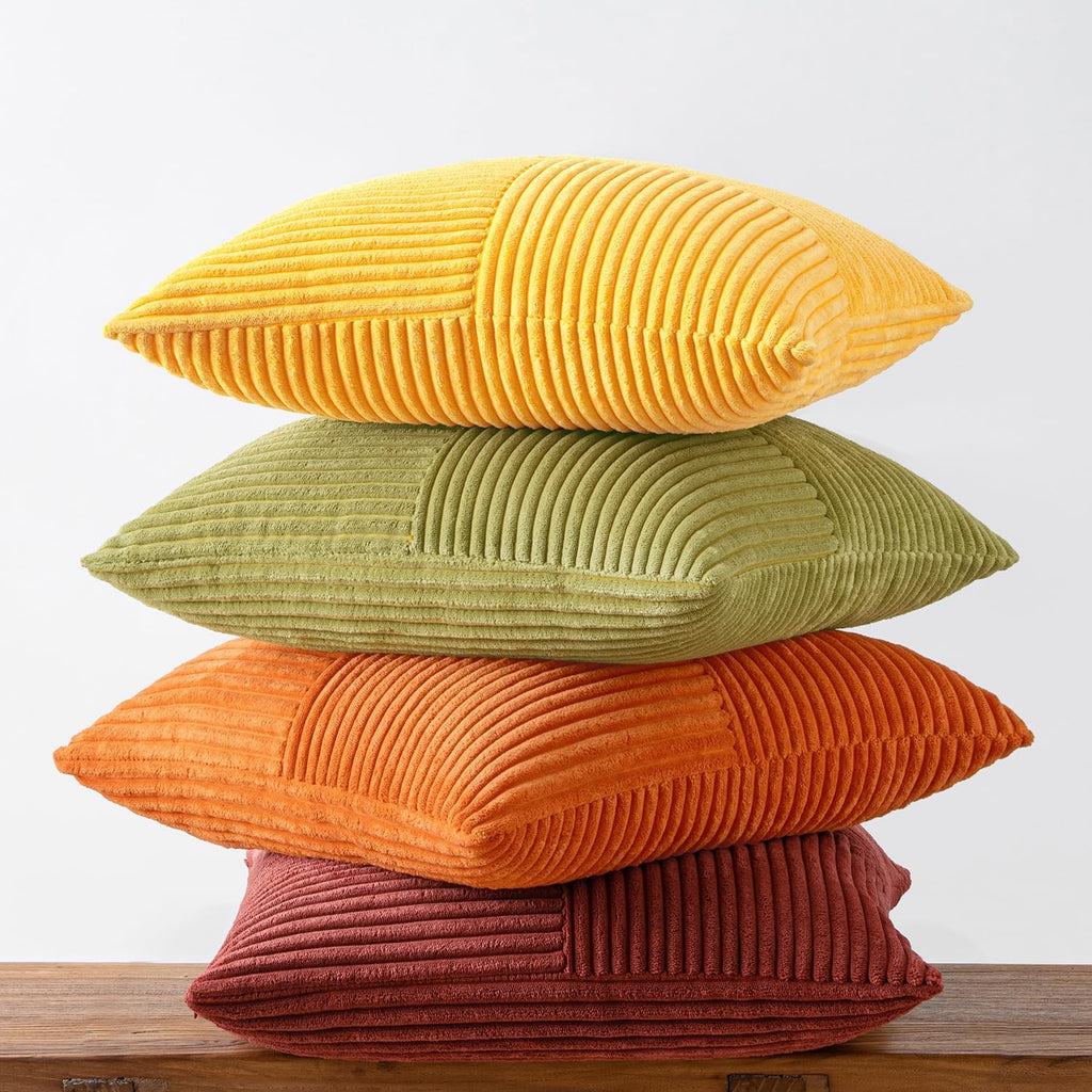 Miulee Yellow Orange Rust Throw Pillow Covers 18x18 Inch 4 Packs Boho Farmhouse Decorative Color-Clash Pillow Cases Soft Cushion Cases for…