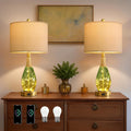 OYEARS 23" Table Lamps Set of 2, Farmhouse Lamps with Glass Nightlight, Bedside Lamps for Living Room, Rattan Lamps for Bedroom…