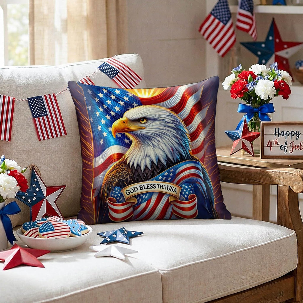 BlissYard Patriotic Eagle Pillow Covers 18x18 Set of 2 American Flag Throw Pillow Covers 4th of July Patriotic Pillow Covers Satin…