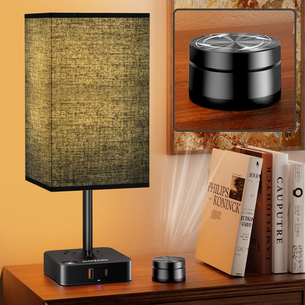 Table Lamp with Remote Operation Control for Bedroom, Dimmable Bedside Table Desk Light with USB C+A Charging Ports 2 AC…