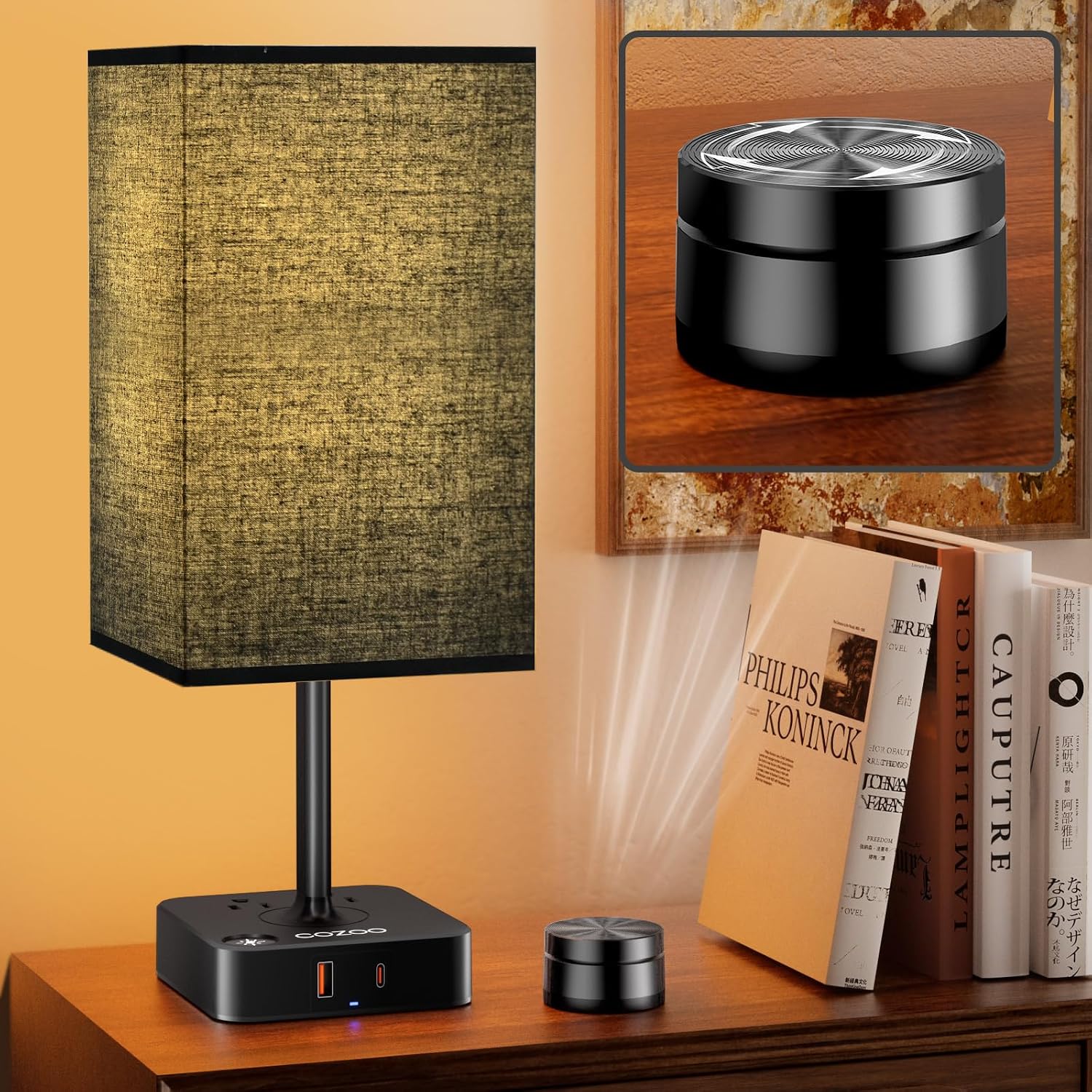 Table Lamp with Remote Operation Control for Bedroom, Dimmable Bedside Table Desk Light with USB C+A Charging Ports 2 AC…