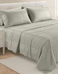 Casa Platino 100% Cotton Sheets Queen Size - 6 Pcs (1 Flat, 1 Fitted, 4 Pillowcases) - Striped 500 TC - Ultra Smooth Sateen Weave Bed…