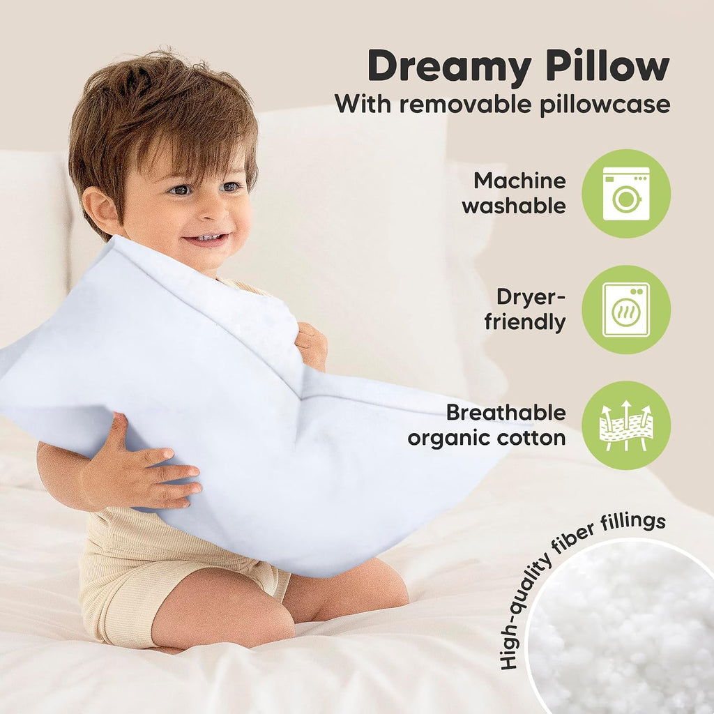 Toddler Pillow with Pillowcase - 13x18 My Little Dreamy Kids Travel Bed Pillows for Sleeping, Organic Cotton Small Pillowcase, Soft &…