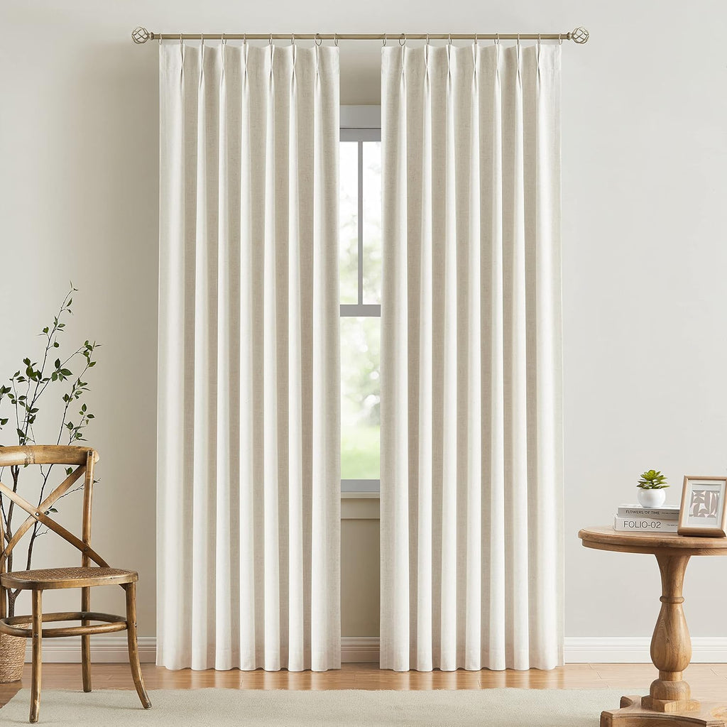 VisionHome Vision Home Natural Pinch Pleated Full Blackout Curtains Linen Blended Room Darkening Window Curtains 63 inch for Living Room Be…