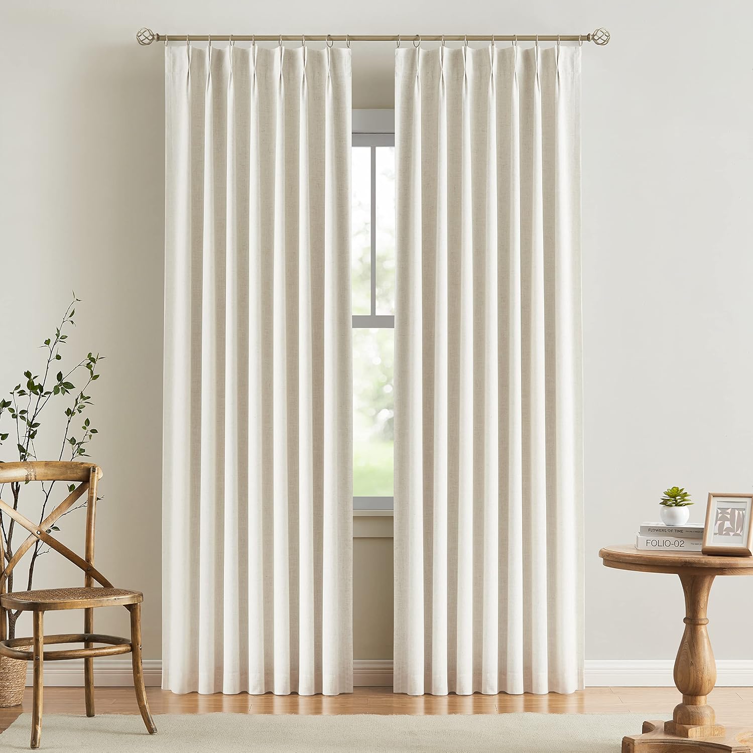 VisionHome Vision Home Natural Pinch Pleated Full Blackout Curtains Linen Blended Room Darkening Window Curtains 63 inch for Living Room Be…