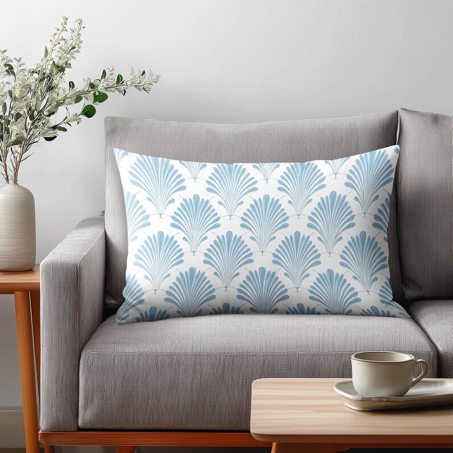 HOMETITUTE Pillow Covers Decorative Pack of 2 Satin 12x20 Inch Blue Fan Art Lumbar Throw Pillow Cases for Sofa Couch Living Room…