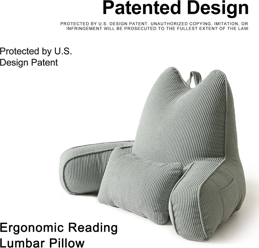 Ailuteie Patented Design Cat Ear Inspired Corduroy Reading Pillow with Arms, Aesthetic Bed Rest Pillow for Sitting in Bed, Detachable Lumba…
