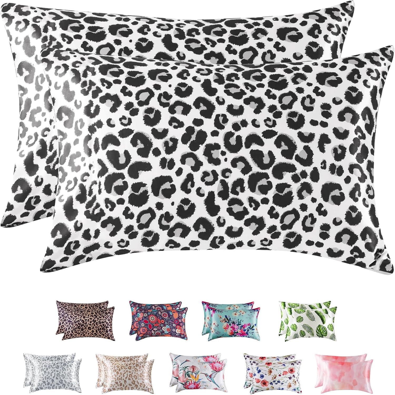 MR&HM Satin Pillowcase for Hair and Skin, Silk Satin Pillowcase 2 Pack, Standard Size Pillow Cases Set of 2, Silky Pillow Cover with…