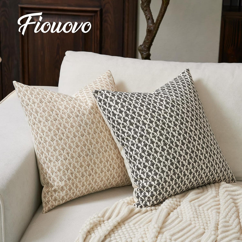 Fiouovohome FIOUOVO Floral Pillow Covers 18x18 Pillow Cover Block Print Couch Pillows for Living Room Decorative Neutral Accent Throw Pillo…
