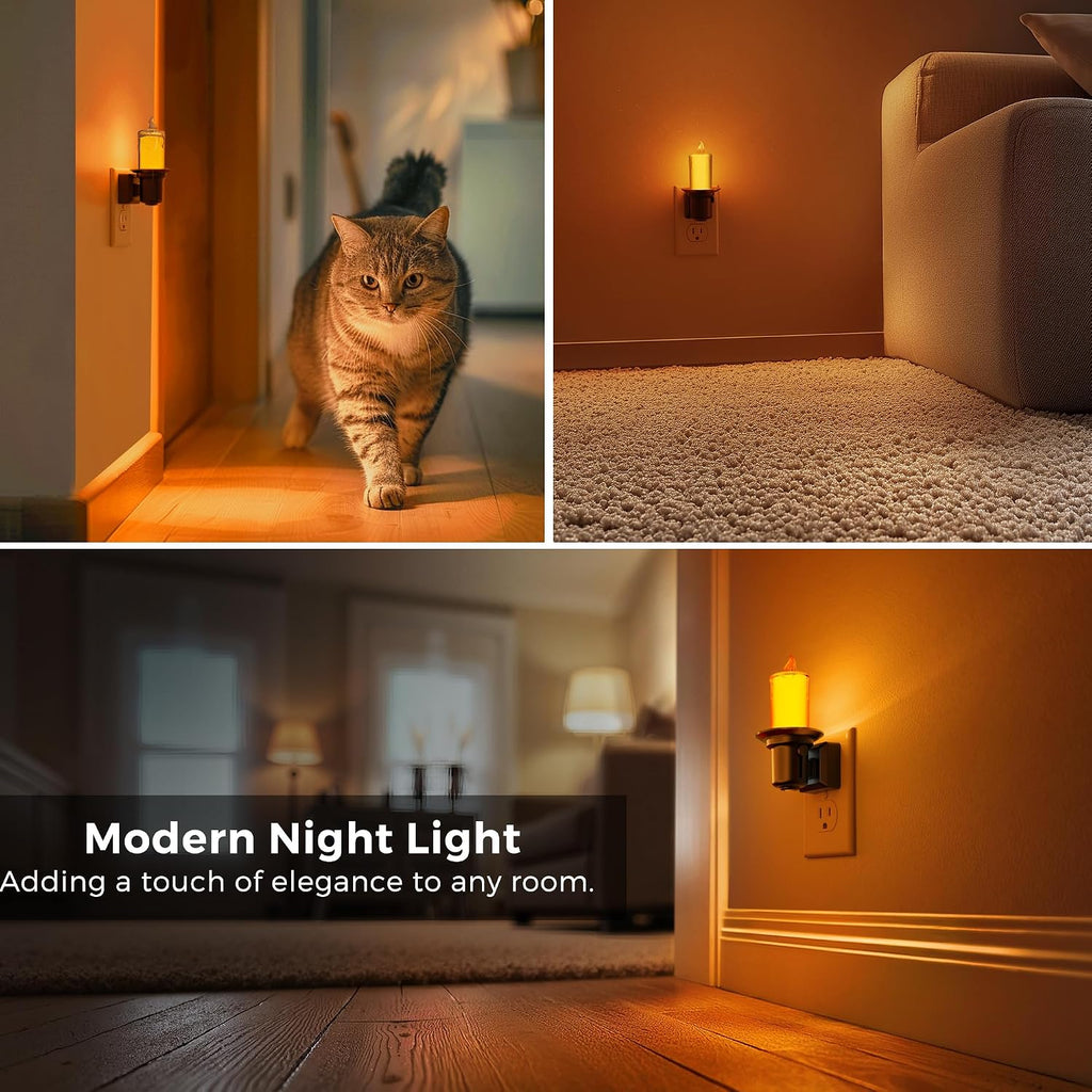 L LOHAS LED Night Light, 2Pack Transparent Candle Night Lights Plug into Wall, Amber Nightlight with Light Sensor, Flameless Fake…