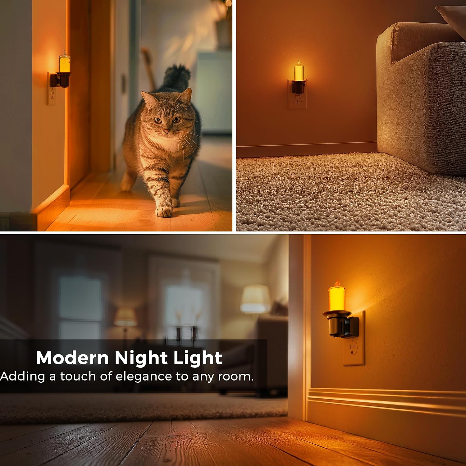 L LOHAS LED Night Light, 2Pack Transparent Candle Night Lights Plug into Wall, Amber Nightlight with Light Sensor, Flameless Fake…