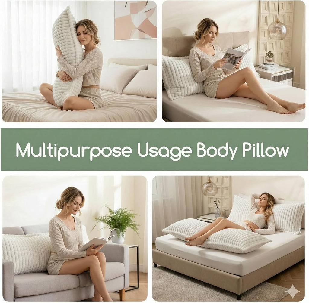 Zhlloucm Luxurious Faux Fur Full Body Pillow for Adults, Shredded Memory Foam Body Pillows for Side Sleeper & Pregnancy, 20x54 Inch Fluffy L…