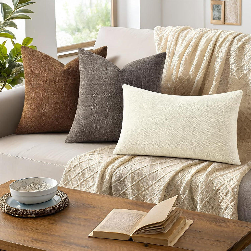 decorUhome Chenille Throw Pillow Covers 24x24 Set of 2, Square Decorative Pillow Covers with Zipper for Couch, Sofa, Living Room, Bronze