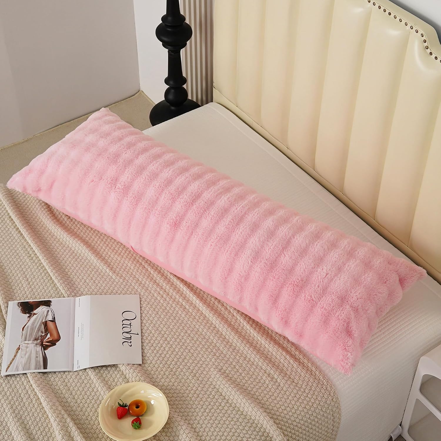 Uhamho Fluffy Faux Fur Body Pillowcase, Luxury Bubble Waffle Carved Plush Long Size 21"x54" Body Pillow Cover for Adults and Children Soft…