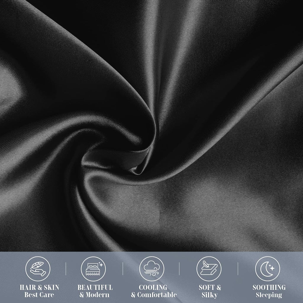 Elegantcomfort Elegant Comfort 6-Pack King Size Black Satin Pillowcase Set with Hidden Zipper Closure, 20" x 40" Black