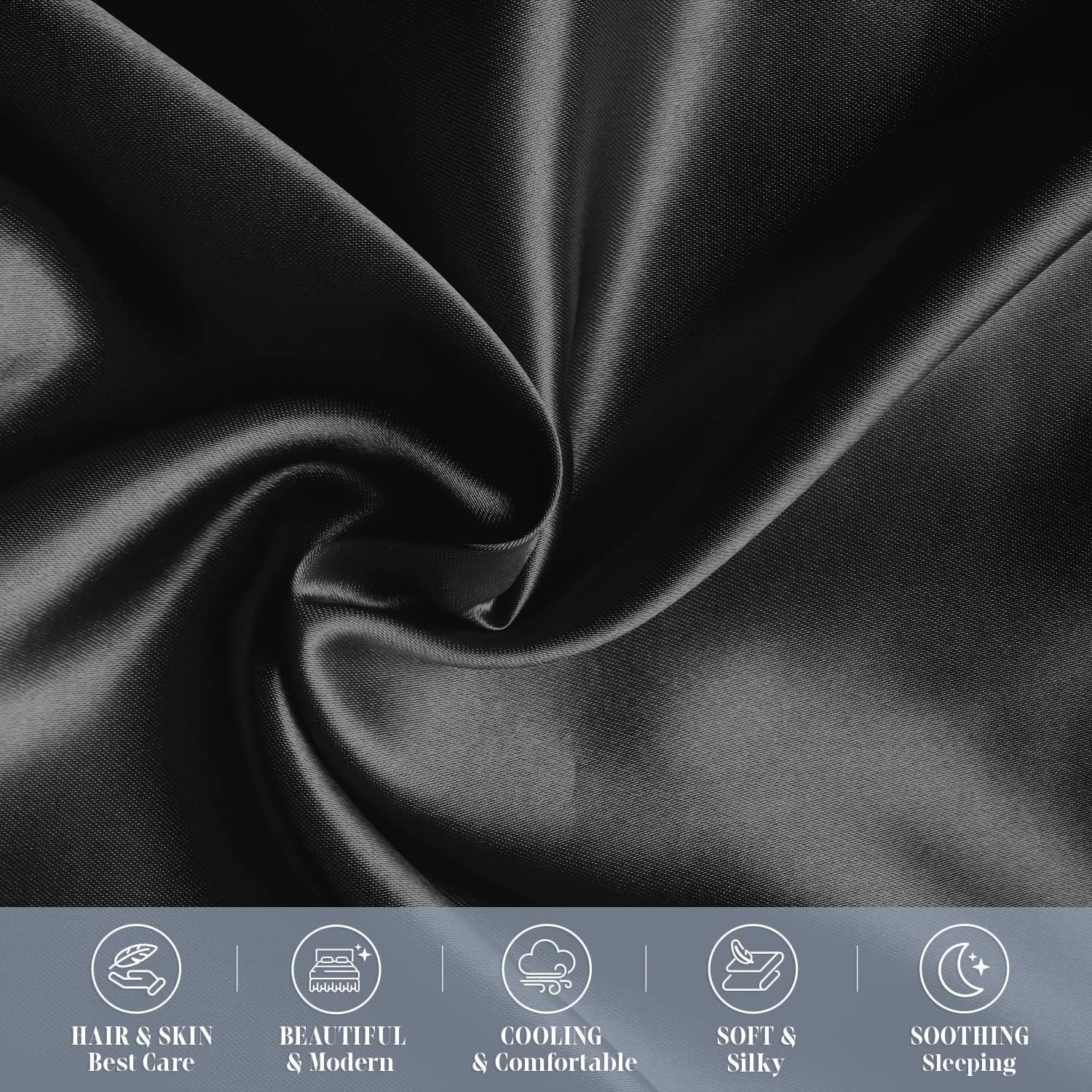 Elegantcomfort Elegant Comfort 6-Pack King Size Black Satin Pillowcase Set with Hidden Zipper Closure, 20" x 40" Black