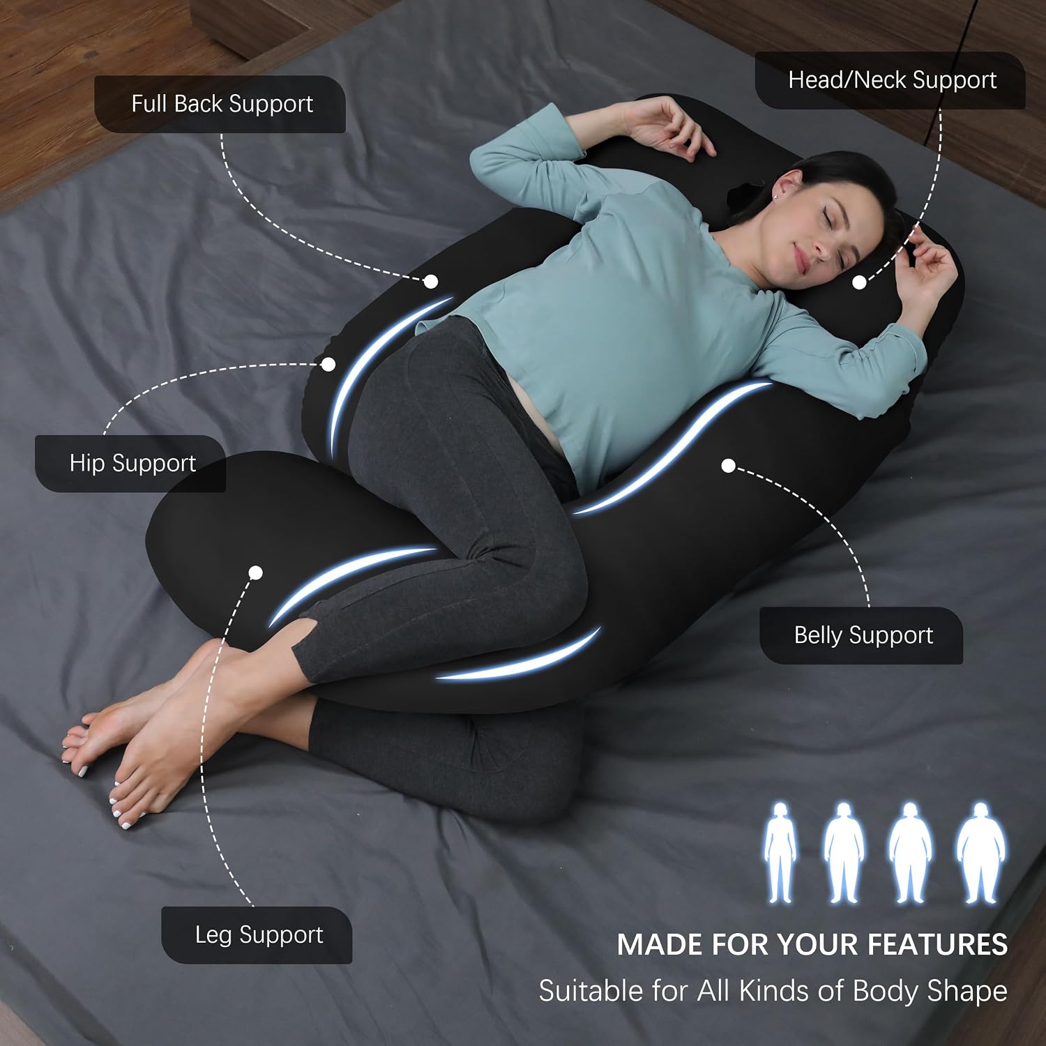 Moonpark MOON PARK Pregnancy Pillows for Sleeping - U Shaped Full Body Maternity Pillow with Removable Cover - Support for Back, Legs, Bell…