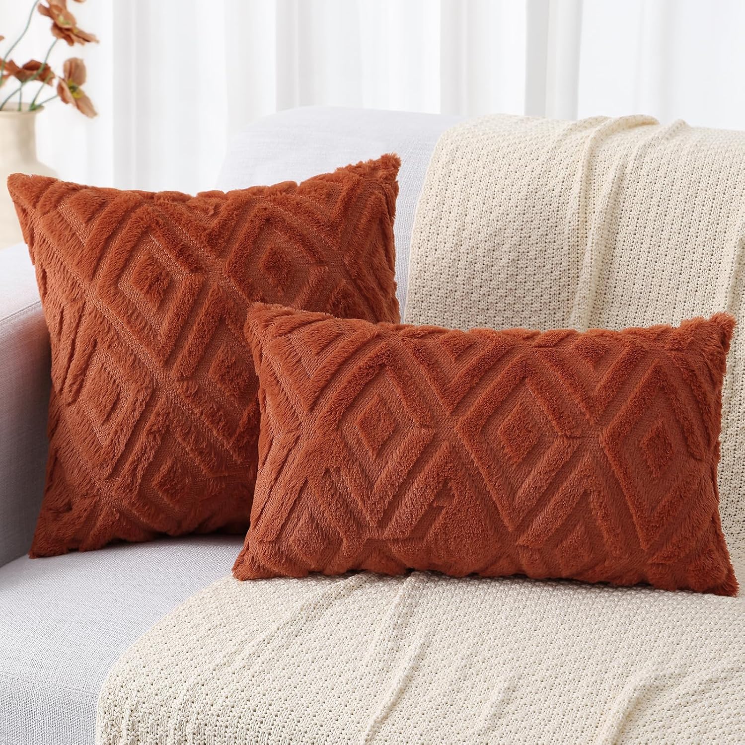 decorUhome Summer Couch Euro Sham Throw Pillow Covers 26x26 Set of 2, Decorative Soft Plush Faux Fur Wool Accent Pillow Covers for Modern F…