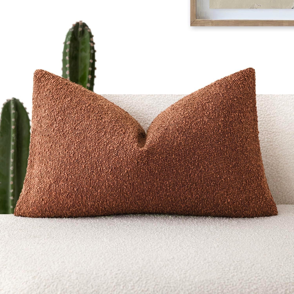 Foindtower Decorative Textured Boucle Throw Pillow Covers Accent Solid Lumbar Pillow Cases Neutral Soft Cozy Couch Cushion Case for Chair…