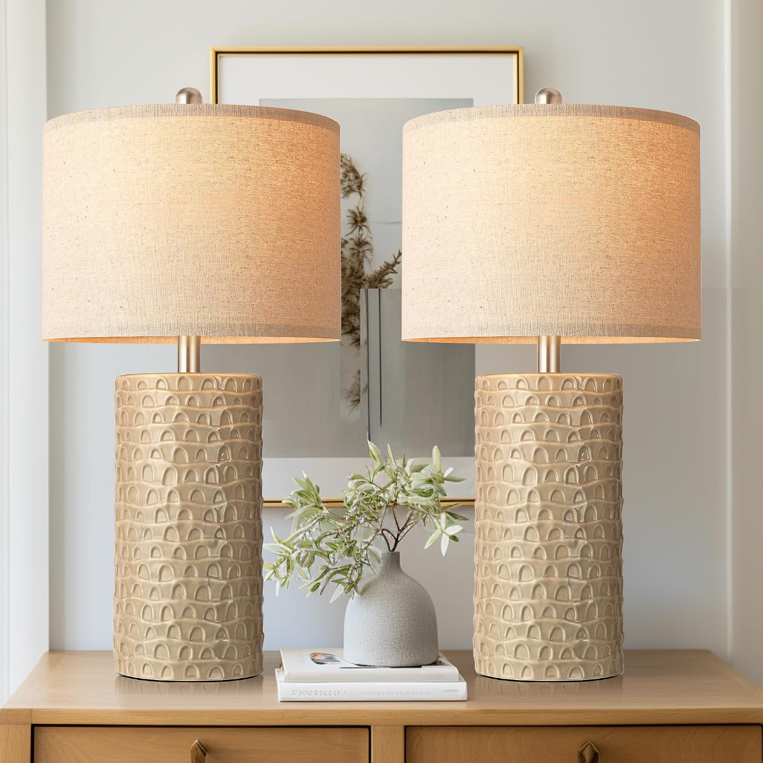 PARTPHONER 23" Modern Ceramic Table Lamp Set of 2, Table Lamps for Living Room, Rustic Farmhouse Bedside Lamps Nightstand lamp for…