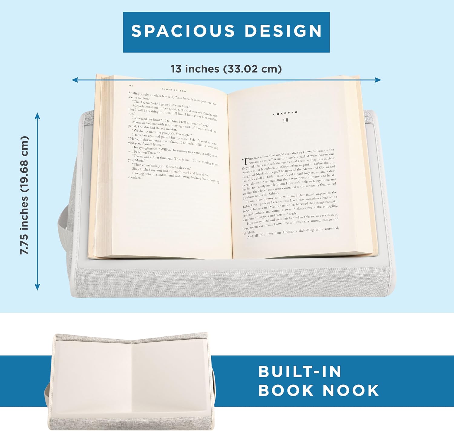 LAPGEAR Book Pillow – Lap Reading Cushion with Built-in Book Stand – Fits 6x9 Books & Similar Sizes – Almond – Style No. 33207