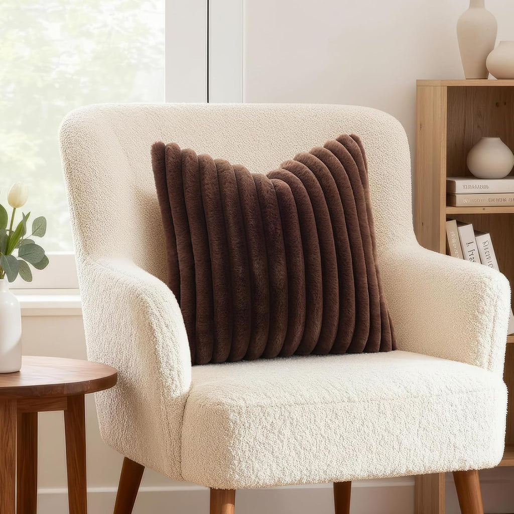 decorUhome Cozy Faux Fur Throw Pillow Covers 22x22 Set of 2 Decorative Soft Plush Striped Modern Farmhouse Boho Couch Euro Sham Pillow Case…