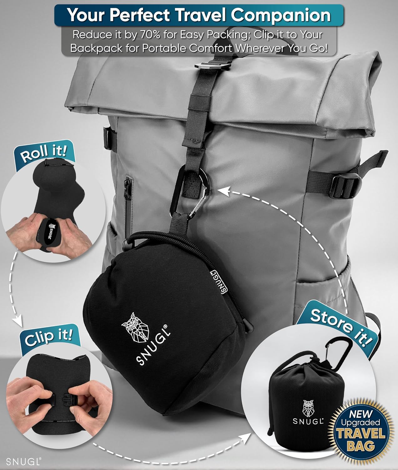 Snugl Travel Pillow – Neck Pillow Airplane, Travel Pillows for Airplanes, Neck Pillows Memory Foam – Road Trip Essentials for Adults – Trav…