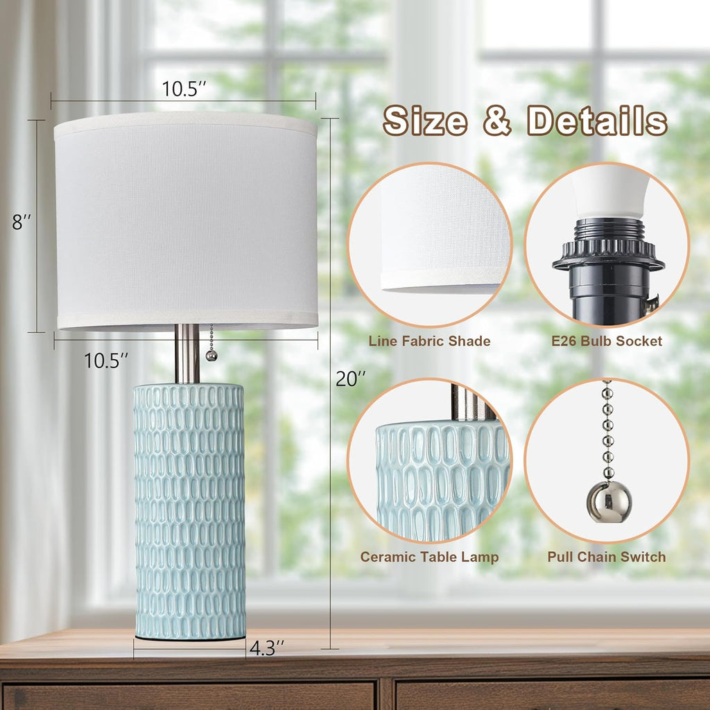 Reaketon Table Lamps for Living Room Set of 2, Ceramic Table Lamps for Bedroom, 20" Modern Lamps for Night Stands, Blue