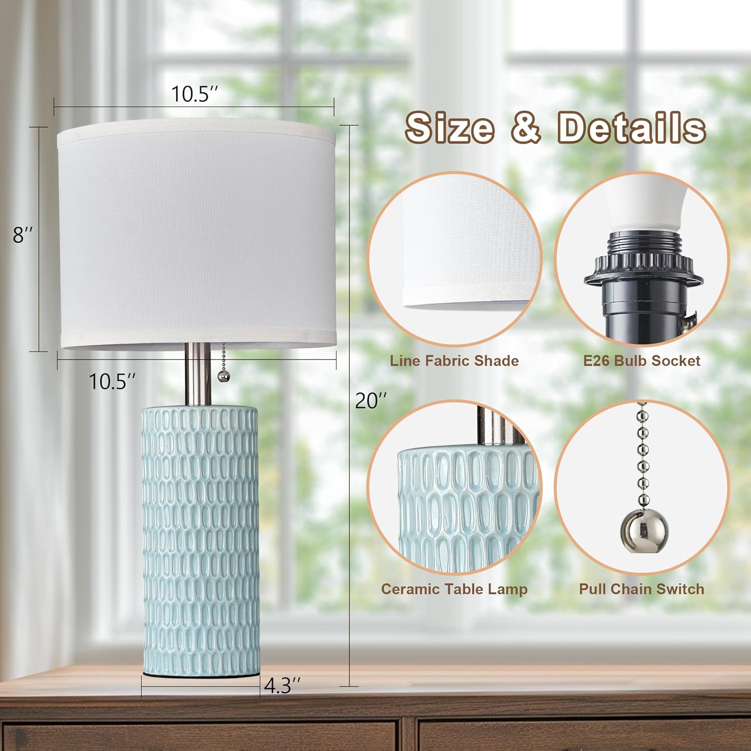 Reaketon Table Lamps for Living Room Set of 2, Ceramic Table Lamps for Bedroom, 20" Modern Lamps for Night Stands, Blue