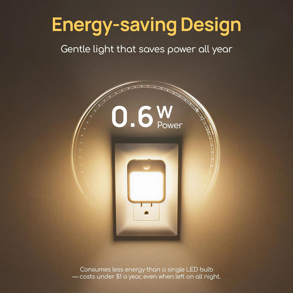 Plug-in Night Light with Motion Sensor, Dusk-to-Dawn Light Sensor, Stepless Dimming LED Night Lights for Bedroom, Hallway, Bathroom, Kids…