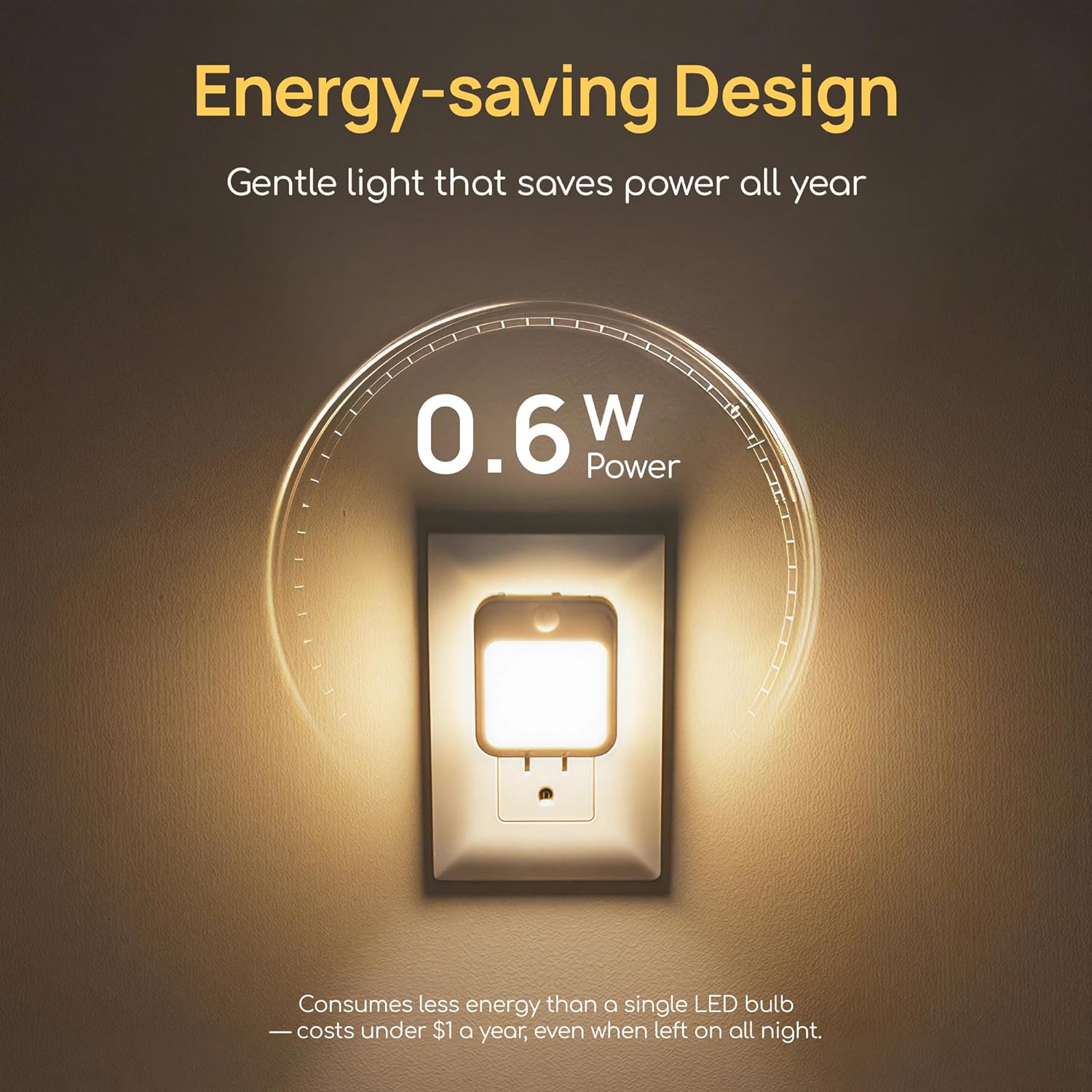 Plug-in Night Light with Motion Sensor, Dusk-to-Dawn Light Sensor, Stepless Dimming LED Night Lights for Bedroom, Hallway, Bathroom, Kids…