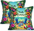BlissYard Hello Summer Beach Throw Pillow Covers 18x18 Coastal Decorative Pillow Covers Tropical Floral Summer Cushion Covers Seaside…