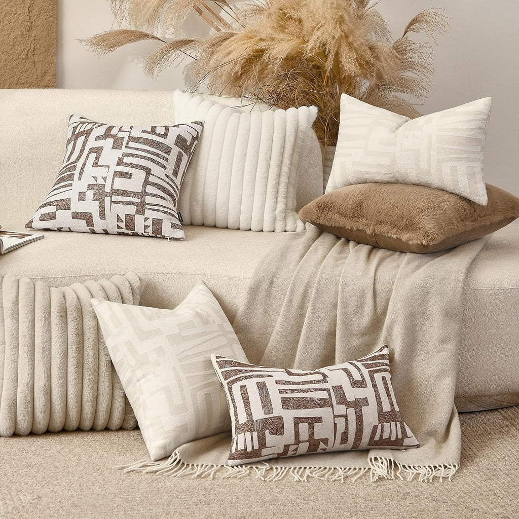 Throw Pillow Cover 20x20, Double Sided Geometric High Density Jacquard Pillow Covers for Sofa, Bed, Rattan Chair, Bedroom, Living…