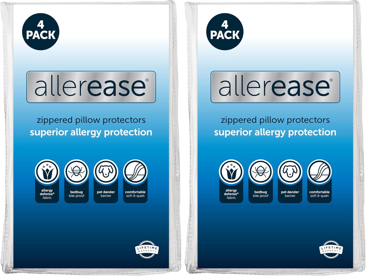 Set of 4 King AllerEase Pillow Protectors - Moisture Wicking, Advanced Allergy Protection - Premium Polyester, Zippered Protectors,(Pack of 2)
