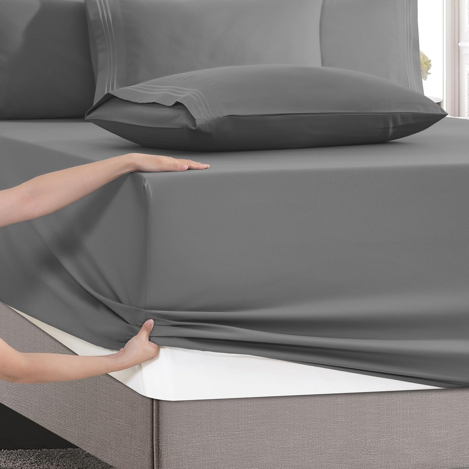 MocassiLuxuryBedding Mocassi Luxury 6-Piece Sheet Set, Ultra Soft 1800 Hotel Quality Microfiber Sheet Set, Fits Mattresses Up to 18 to 24 I…