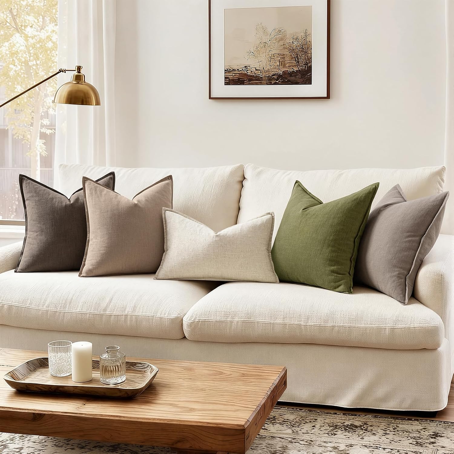 Anroduo Pack of 2 Decorative Linen Pillow Covers Taupe Neutral Farmhouse Boho Soild Cushion Case Soft Accent Pillowcase for Couch Sofa Bedr…