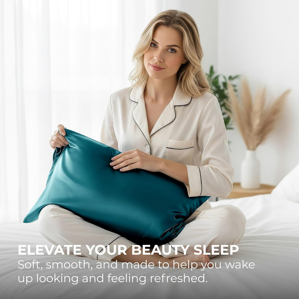 PureBedding Pure Bedding Satin Pillowcase 2 Pack - Queen Size (20"x30", Teal) - Silky Pillow Cases for Hair and Skin - Satin Pillow Covers…