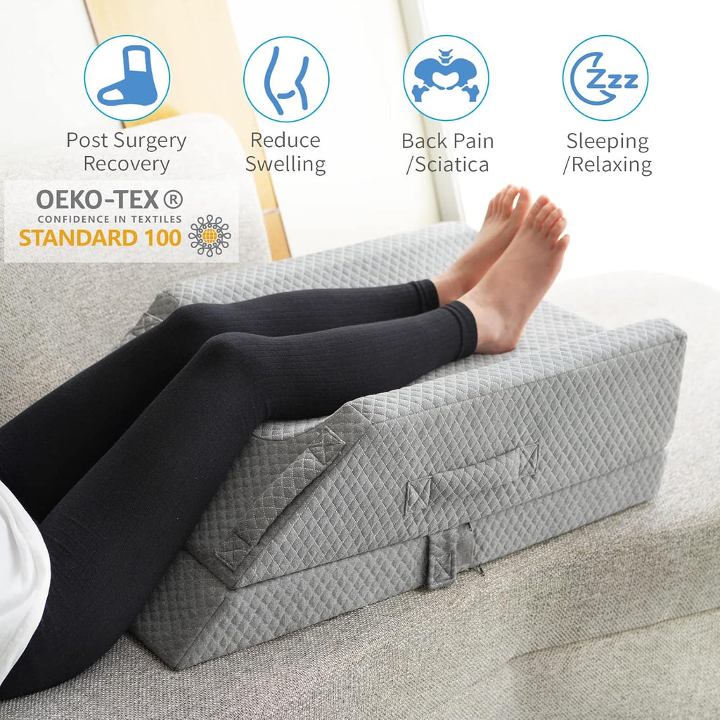 KingPavonini Adjustable Leg Elevation Pillows for Swelling After Surgery, Cooling Memory Foam Leg Wedge Pillow for Blood Circulation, Wedge…