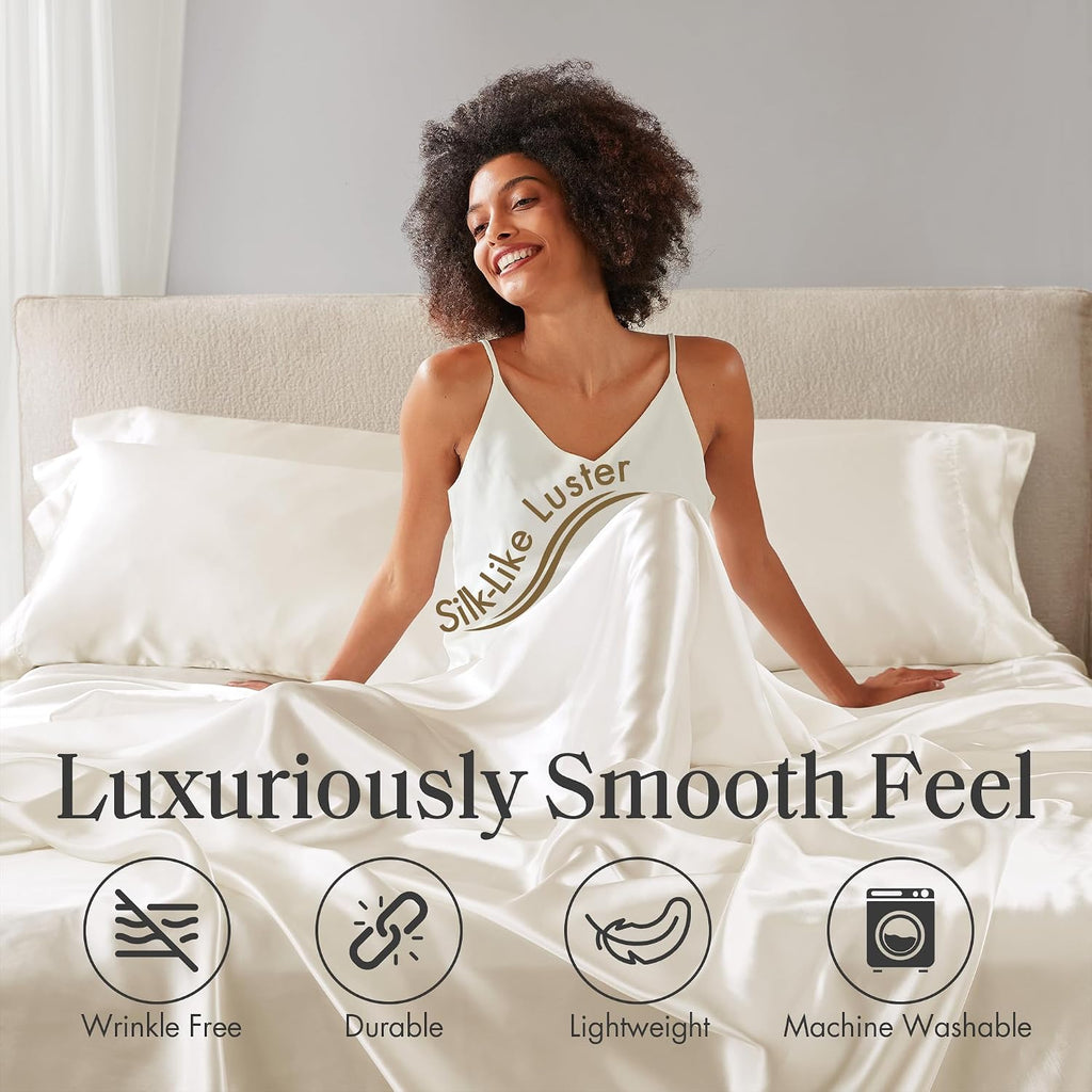 Madisonpark Madison Park Satin Sheets Split King Size, Luxurious Silky Bed Sheets, Elastic 14" Pocket fits up to 16" Mattress, Wrinkle-Free…
