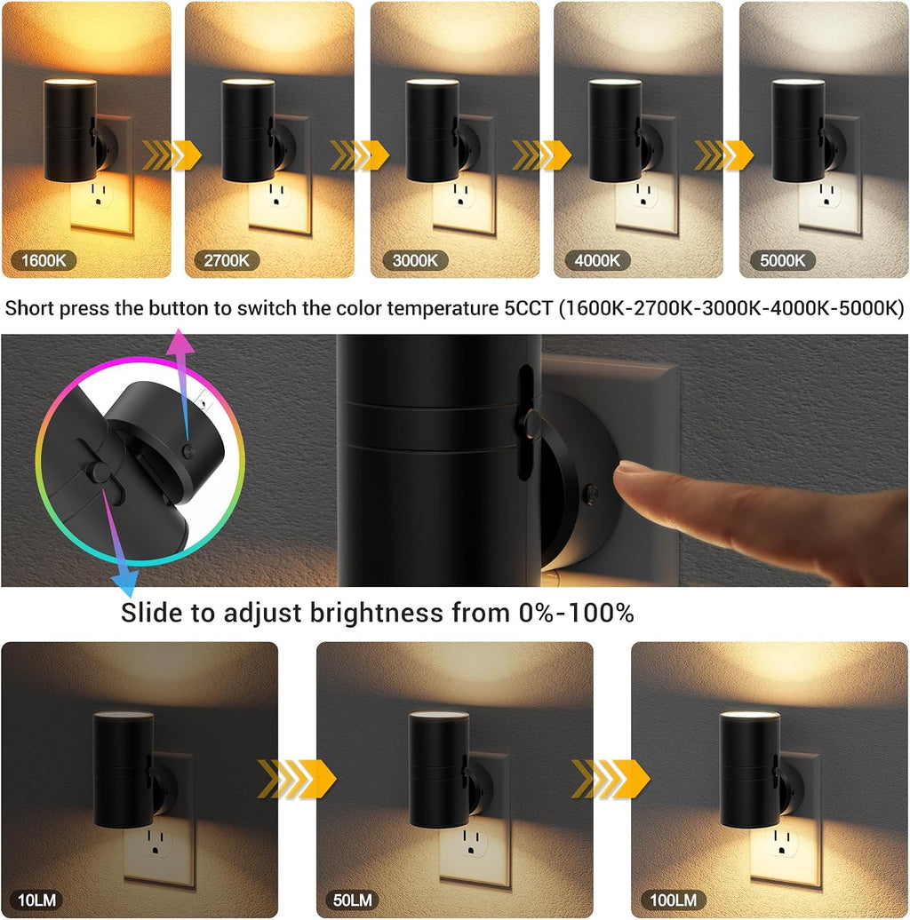 JandCase LED Night Light, Night Lights Plug into Wall with Dusk to Dawn Sensor, 5 Color Temperatures, Rotating Plug, Dimmable…