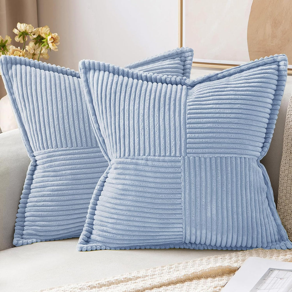 MIULEE Decorative Throw Pillow Covers for Couch Bed Livingroom 20x20 Inch Set of 2 Light Blue Boho Accent Throw Pllows Broadside Striped…